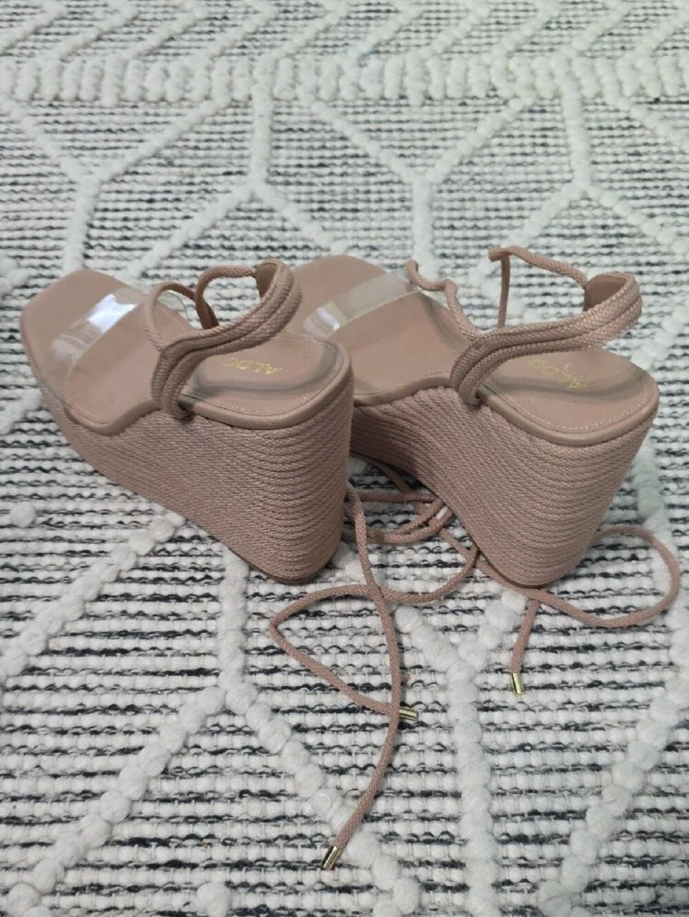 ALDO Nude Blush Platform Wedge Sandals with Clear Toe Strap